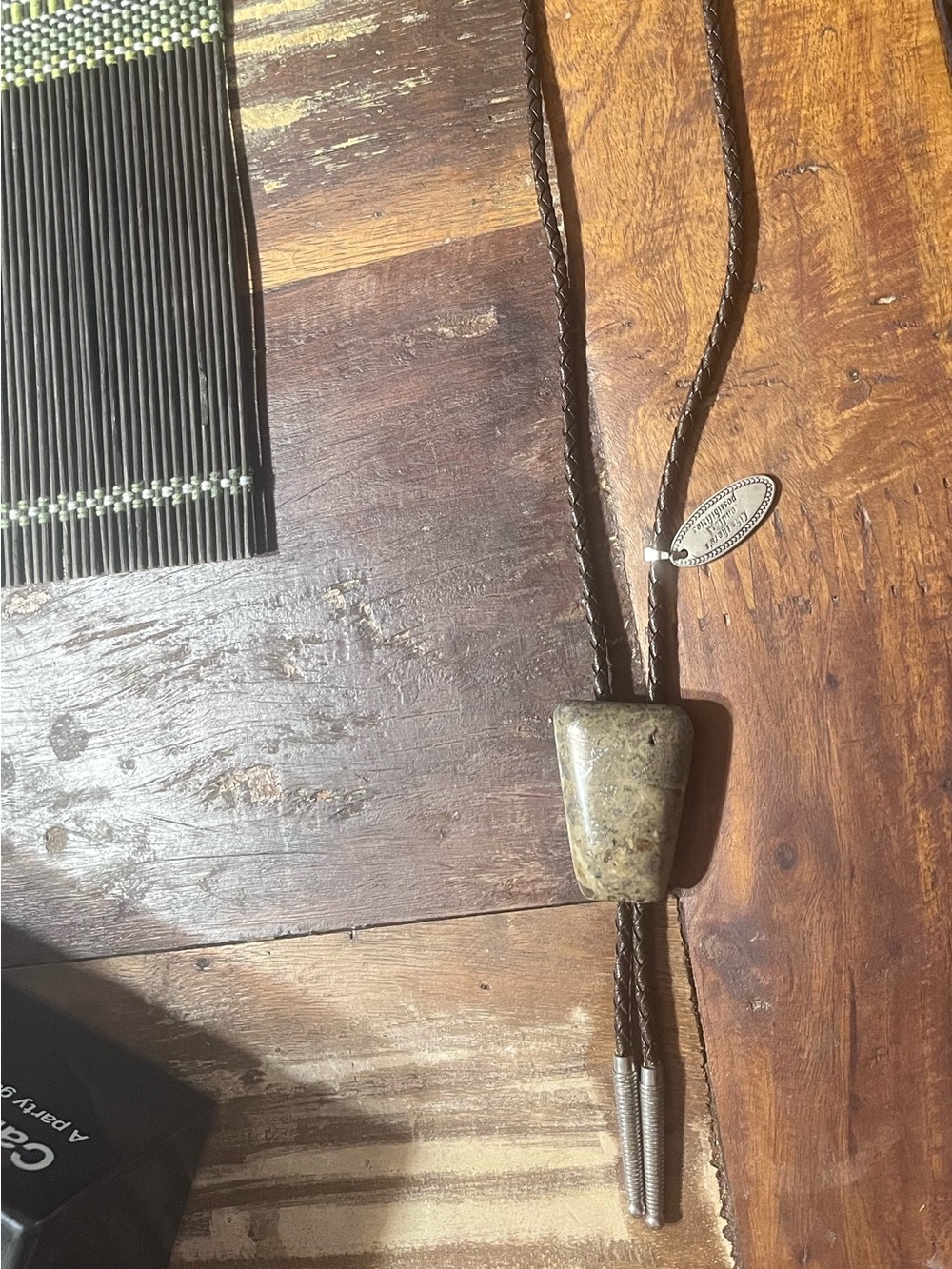 Mid-Century Jasper Stone Bolo Tie Sterling Silver Tips C-31 Bennett Pat Pend